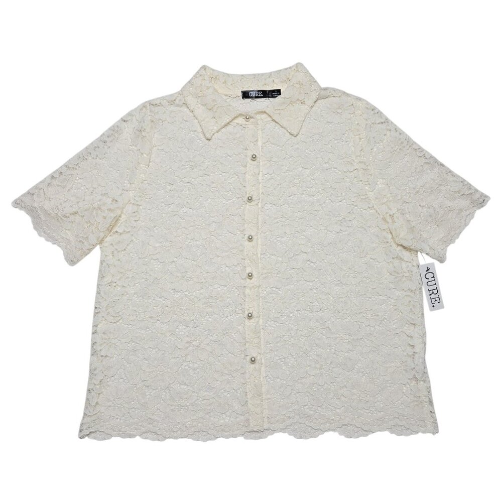 Cure Top Womens Small Ivory Open Lace‎ Sheer Floral Festival Cover Up Cardigan